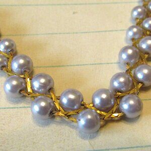 Gray Faux Pearl Twisted Braided Boho Goldtone Vintage Necklace